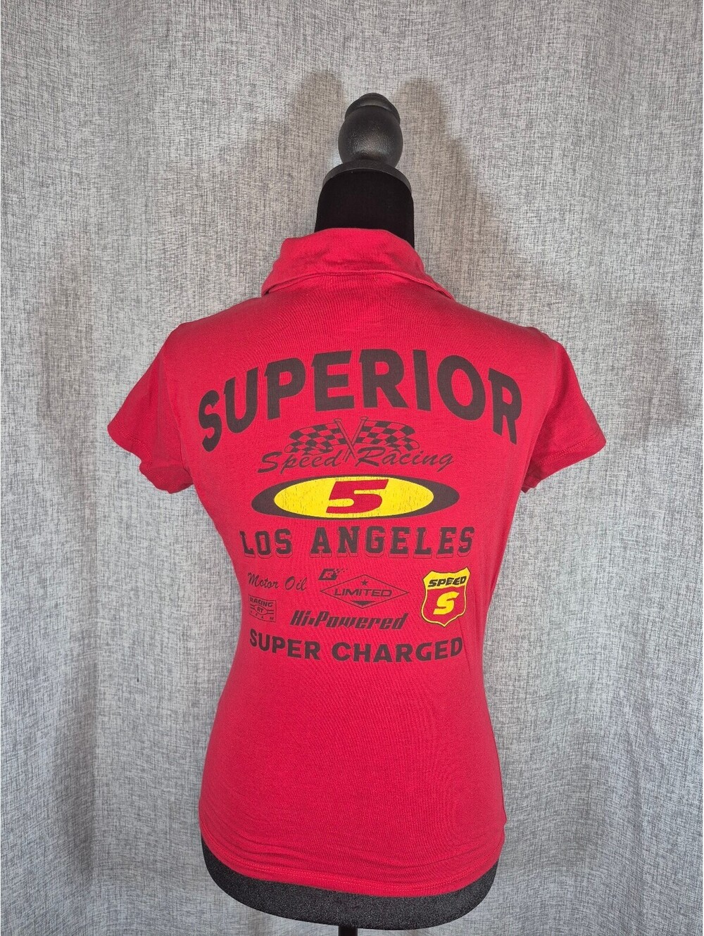 Dirtee Laundry Womens XS Speed Racing Graphic Polo Shirt Y2K Motorsport Baby Tee